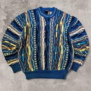 Chovert Coogi Style Sweater Blue Cotton Knit Jumper Large Cotton Quiet Luxury